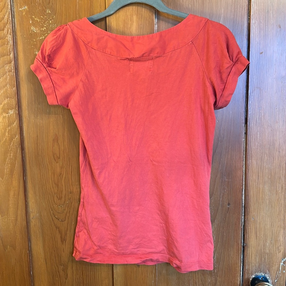 Anthropologie Red Puff Sleeve Ruched Blouse - Picture 4 of 4